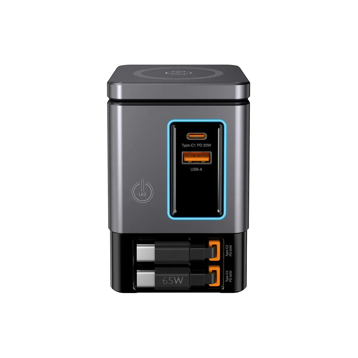 Xpower 105W Gan Magsafe Dual Cable Charging Tower - Grey - Tashqila Xpower 105W Gan Magsafe Dual Cable Charging Tower - Grey - Tashqila
